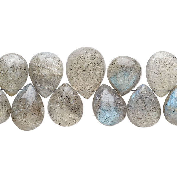Labradorite 1pkg1, hand-cut top-drilled faceted puffed teardrop bead natural C grade, 9 inch graduated 9x7mm-16x12mm image number 0