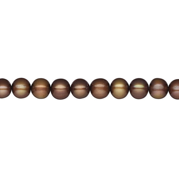 Pearl, cultured freshwater (dyed), copper peacock, 5mm semi-round, C- grade, Mohs hardness 2-1/2 to 4. Sold per 15-inch strand. image number 0