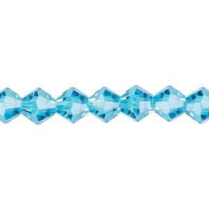 Bead 1pk transparent turquoise blue, Celestial Crystal® 8mm bicone 15.5-16 inch