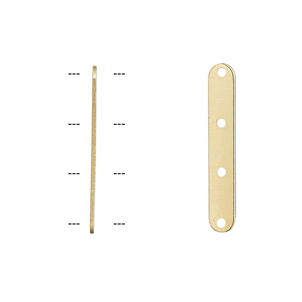 Spacer bar, gold-plated brass, 24x4mm 4-strand, fits up to 8mm bead. Sold per pkg of 100. image number 0