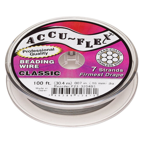 Beading wire, Accu-Flex®, nylon and stainless steel, clear, 7 strand, 0.007-inch diameter. Sold per 100-foot spool. image number 0