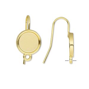 Ear wire fishhook 1pkg10 Almost Instant Jewelry®, 19mm / 10mm round glue-in cab setting / closed loop, 18 gauge gold-finished brass 5 pair