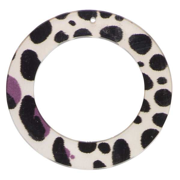 Focal, acrylic, off-white and black, 45mm double-sided open flat round with dots. Sold per pkg of 10. image number 0