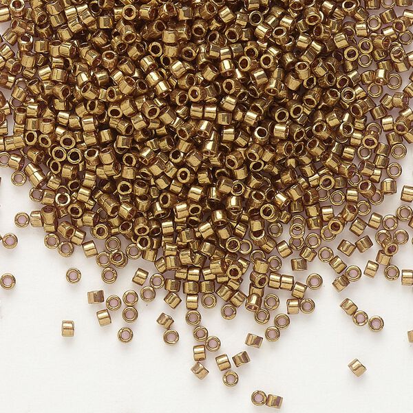 Seed bead, Delica®, glass, pkg/50g, #11 round, translucent gold luster light topaz (DB-0115). image number 0