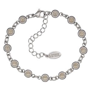 Bracelet, stainless steel, 6.5mm wide, 6-1/2 inches with 2-inch extender chain and lobster claw clasp with (12) PP32 chaton settings. Sold individually.