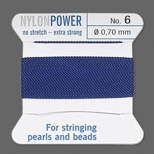 Thread, Griffin, nylon, blue, size #6. Sold per 2-meter card (approximately 78 inches).