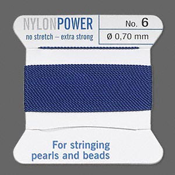 Thread, Griffin, nylon, blue, size #6. Sold per 2-meter card (approximately 78 inches). image number 0