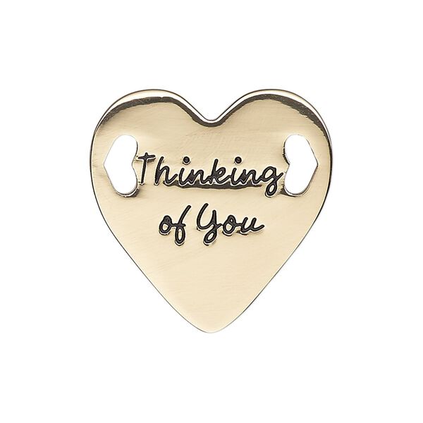 Link, antique gold-finished "pewter" (zinc-based alloy), 25.5mm single-sided flat heart with "Thinking of You." Sold individually. image number 0