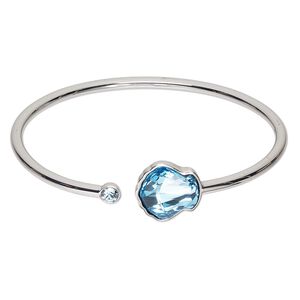 Bracelet, cuff, Everyday Jewelry™, Crystal Passions® and silver-plated "pewter", aquamarine, 16mm wide shell, 7 inches. Sold individually.