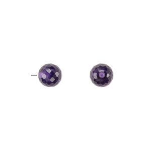 Amethyst 1pkg2, half-drilled faceted round bead natural 6mm