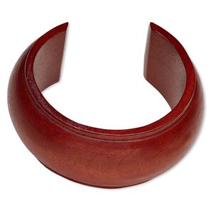 Bracelet, cuff, wood (dyed / waxed), rust brown, 35mm wide hand-carved domed band, 7-1/2 inches. Sold individually.
