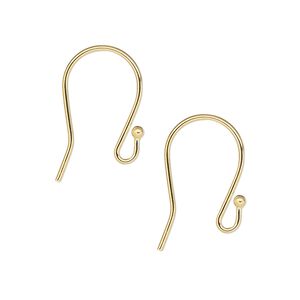 Ear wire fishhook 1pkg10 gold-plated, 17mm / 2mm ball / open loop, 19 gauge brass 5 pair