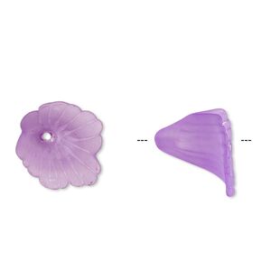Component, acrylic, translucent frosted violet, 18x17mm flower. Sold per pkg of 50.