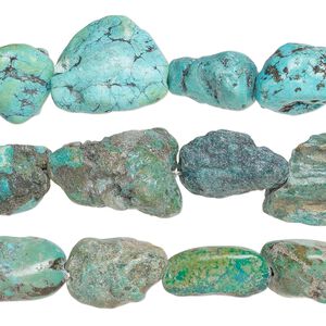 Bead mix, turquoise (dyed / stabilized), blue, mini to extra-large nugget, Mohs hardness 5 to 6. Sold per (3) 15-inch strands.