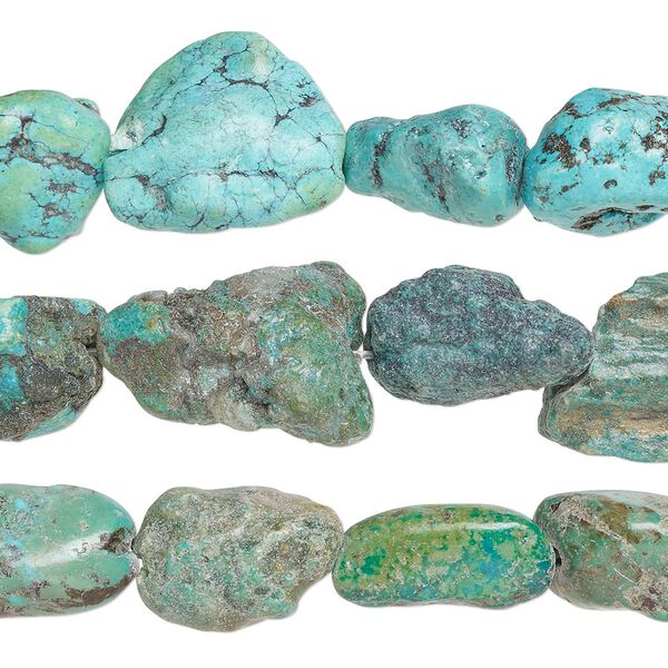 Bead mix, turquoise (dyed / stabilized), blue, mini to extra-large nugget, Mohs hardness 5 to 6. Sold per (3) 15-inch strands. image number 0