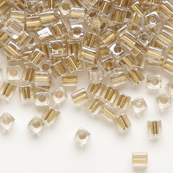 Seed bead, Miyuki, glass, pkg/25g, 3.5-3.7mm square, transparent gold inside dyed color clear (SB-234). image number 0