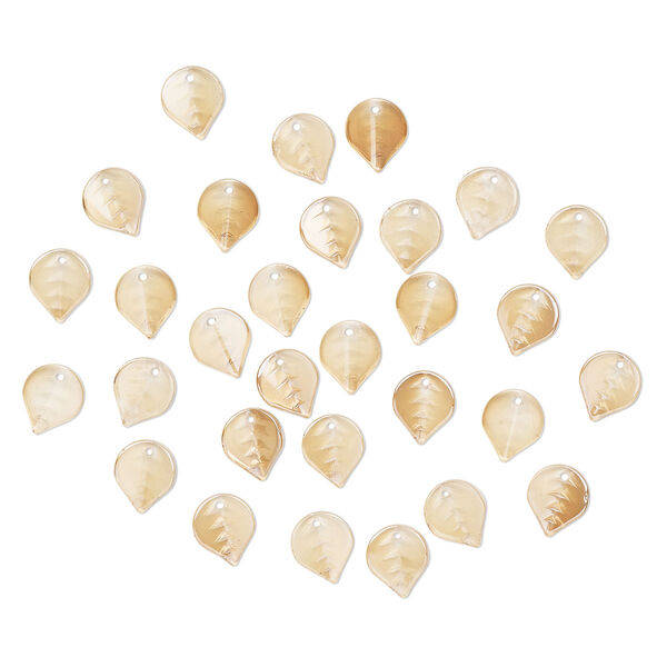 Drop, pressed glass, translucent champagne luster, 12 x 10mm pressed leaf, top-drilled. Sold per pkg of 30. image number 0