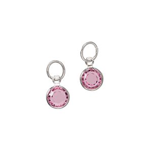 Drop "pewter" zinc-based alloy glass 2pk 7mm faceted round, silver finish pink