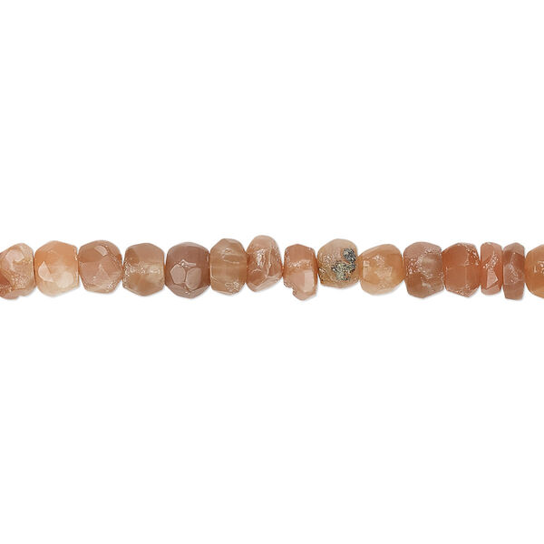 Bead, peach moonstone (natural), small hand-faceted pebble, Mohs hardness 6 to 6-1/2. Sold per 12-inch strand. image number 0