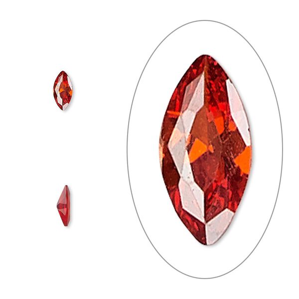 Gem, cubic zirconia, ruby red, 6x3mm faceted marquise, Mohs hardness 8-1/2. Sold per pkg of 5. image number 0