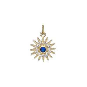 Charm, cubic zirconia and gold-finished brass, clear and blue, 13mm single-sided sun. Sold individually.