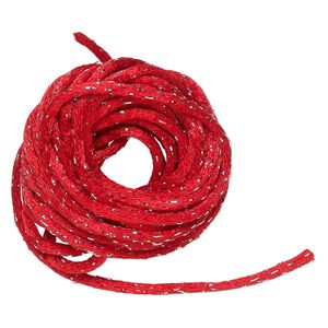 Cord, Satinique™, satin, red and metallic silver, 2mm. Sold per pkg of 9-1/2 feet.