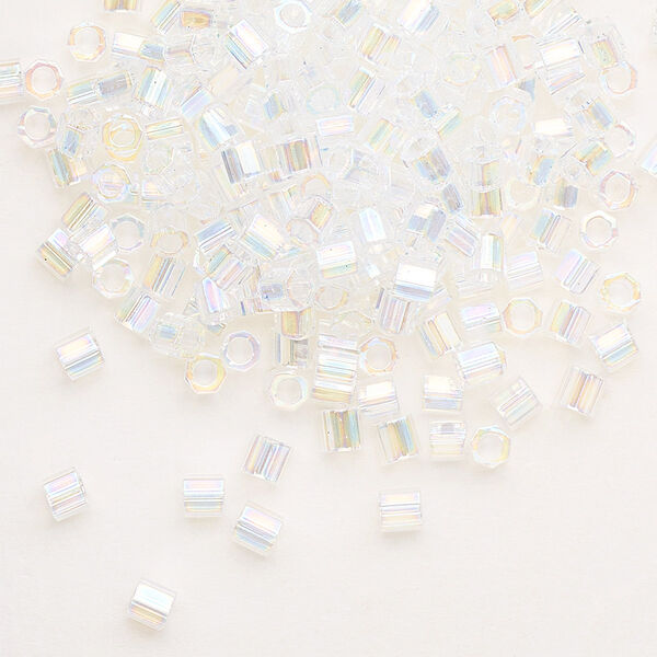Seed bead, Delica®, glass, pkg/7.5g, #8 cut, translucent rainbow crystal clear (DBLC-0051). image number 0