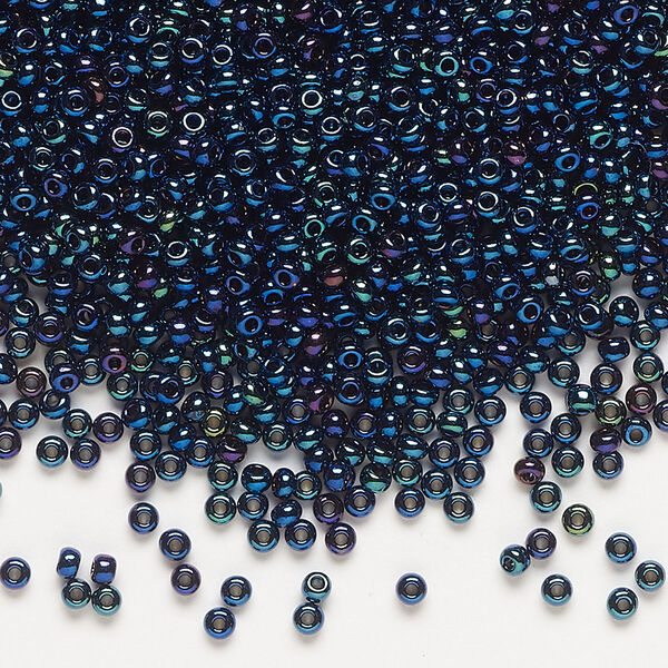 Seed bead, Preciosa Ornela Czech glass, pkg/500g, #11 rocaille, opaque blue iris black, (59135). image number 0