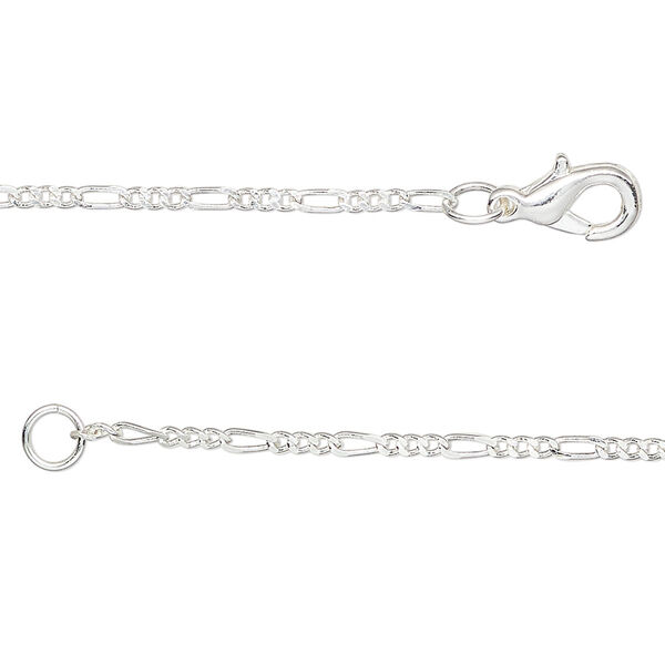 Chain 1pkg1 brass, 1.6mm oval long and short 23 inch / lobster claw clasp, silver finish image number 0