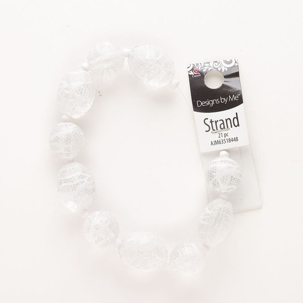 Bead assortment, acrylic, pkg/10, 17.5mm round and 24.5x19mm faceted puffed oval with lattice and line design, opaque and transparent clear and white. image number 0