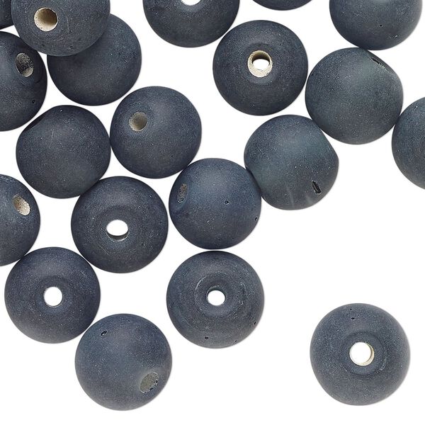 Bead, lampworked glass, opaque matte steel blue, 10mm round. Sold per 2-ounce pkg, approximately 45 beads. image number 0