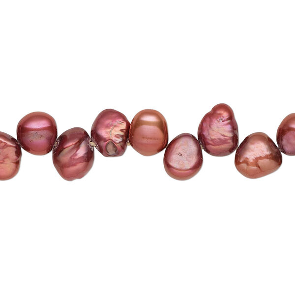 Pearl, cultured freshwater (dyed), cranberry, 6-7mm top-drilled flat-sided potato with 0.4-0.5mm hole, D grade, Mohs hardness 2-1/2 to 4. Sold per 14-inch strand. image number 0