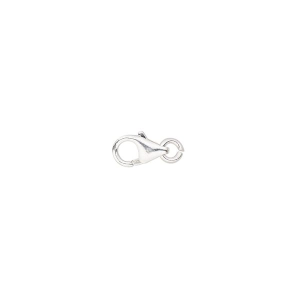 Clasp, lobster claw, sterling silver, 7x4mm with jump ring. Sold per pkg of 10. image number 0