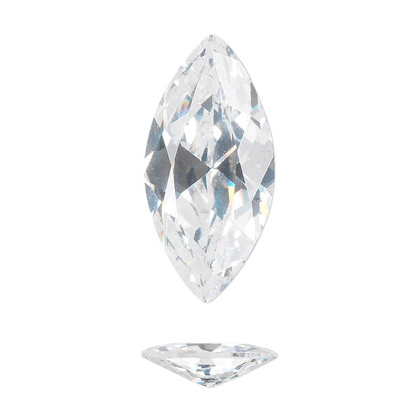 Gem, cubic zirconia, white, 14x7mm faceted marquise, Mohs hardness 8-1/2. Sold individually. image number 0