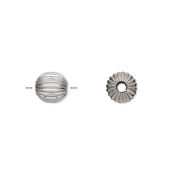 Bead, stainless steel, 8mm corrugated round. Sold per pkg of 2. image number 0