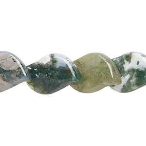 Moss agate 1pkg1, lentil-drilled leaf bead natural 8 inch 16x12mm-20x15mm