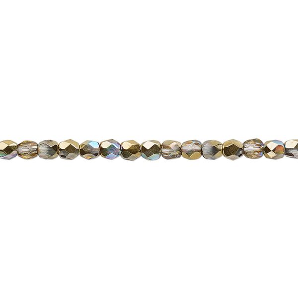 Bead, Czech fire-polished glass, two-tone clear AB and metallic amber gold, 3mm faceted round. Sold per 15-1/2" to 16" strand. image number 0