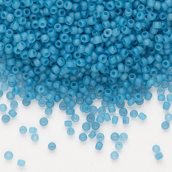 Seed bead, Dyna-Mites™, glass, pkg/40g, #11 round, translucent inside dyed color matte turquoise blue, (223MA 11/0 RR). image number 0