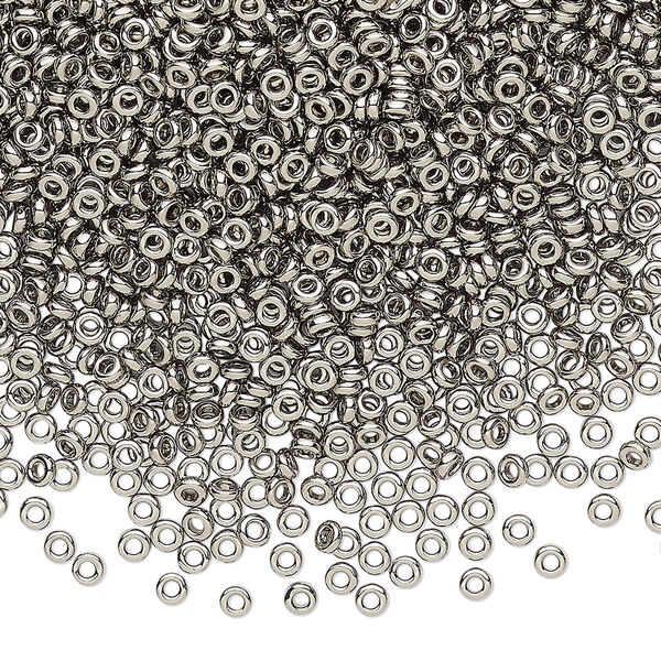 Seed bead, Miyuki, glass, pkg/10g, 2.2x1mm spacer rondelle, opaque nickel-plated, (SPR2.2-190). image number 0