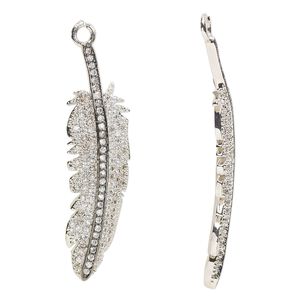 Focal, cubic zirconia / silver- / black-finished brass, clear, 45x13mm single-sided feather. Sold individually.