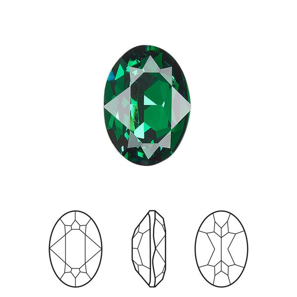 Fancy stone 48pk majestic green foil back, Swarovski® 18x13mm oval 4120 image number 0
