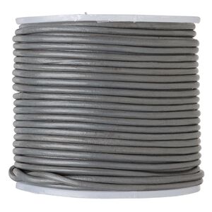 Cord, leather (dyed), grey, 1.4-1.6mm round. Sold per 25-yard spool.