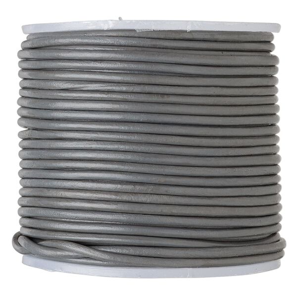 Cord, leather (dyed), grey, 1.4-1.6mm round. Sold per 25-yard spool. image number 0