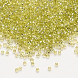Seed bead, Preciosa Ornela Czech glass, pkg/50g, #11 rocaille, translucent solgel dyed silver-lined lemon, (78153).