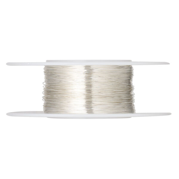 Wire, sterling silver, half-hard, round, 34 gauge. Sold per 1/4 ounce spool, approximately 131 feet. image number 0