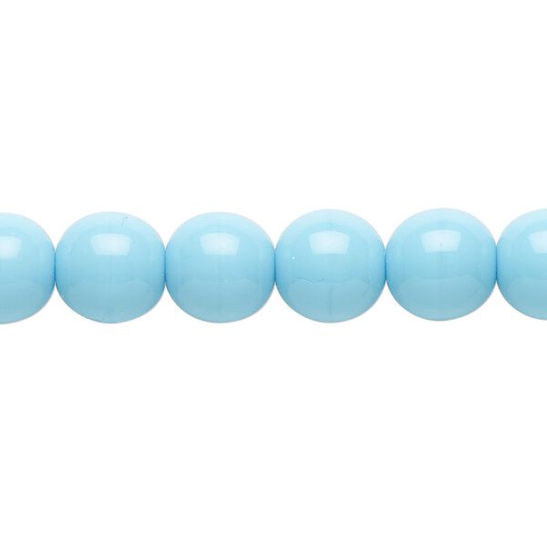 Bead, Preciosa Czech glass druk, pkg/15-1/2 to 16 inches, opaque turquoise blue, 10mm round. image number 0
