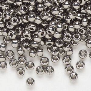 Seed bead, Miyuki, glass, pkg/4g, #6 rocaille, opaque nickel-plated (RR-190).