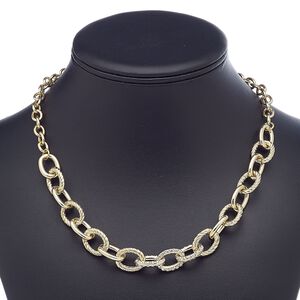 Necklace, glass rhinestone / gold-finished brass / steel / "pewter" (zinc-based alloy), clear, 13mm cable, 18 inches with 3-inch extender chain and lobster claw clasp. Sold individually.