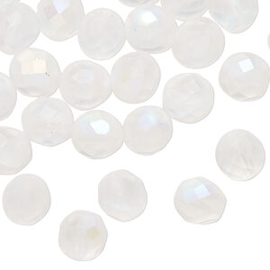 Bead 1pkg50, Czech fire-polished glass, matte opal AB, 8mm faceted round.