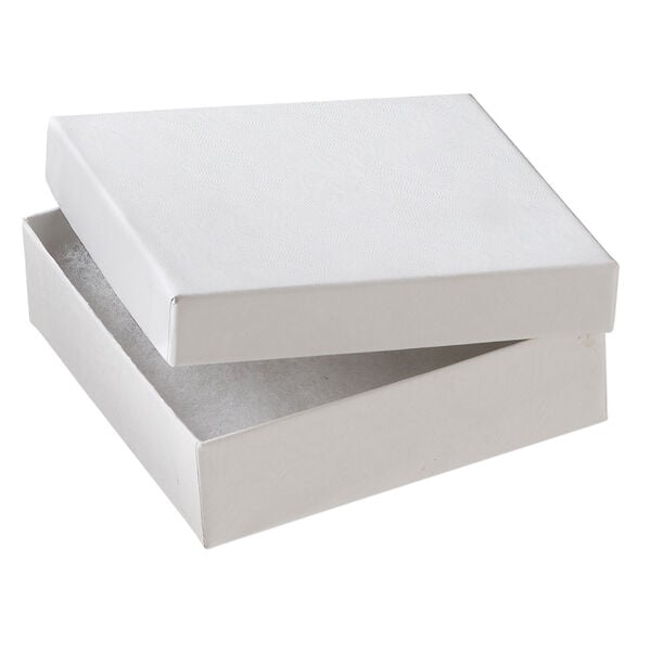 Box 1pkg6, paper and "cotton" filled, white, 3-1/2 x 3-1/2 x 1 inches square image number 1